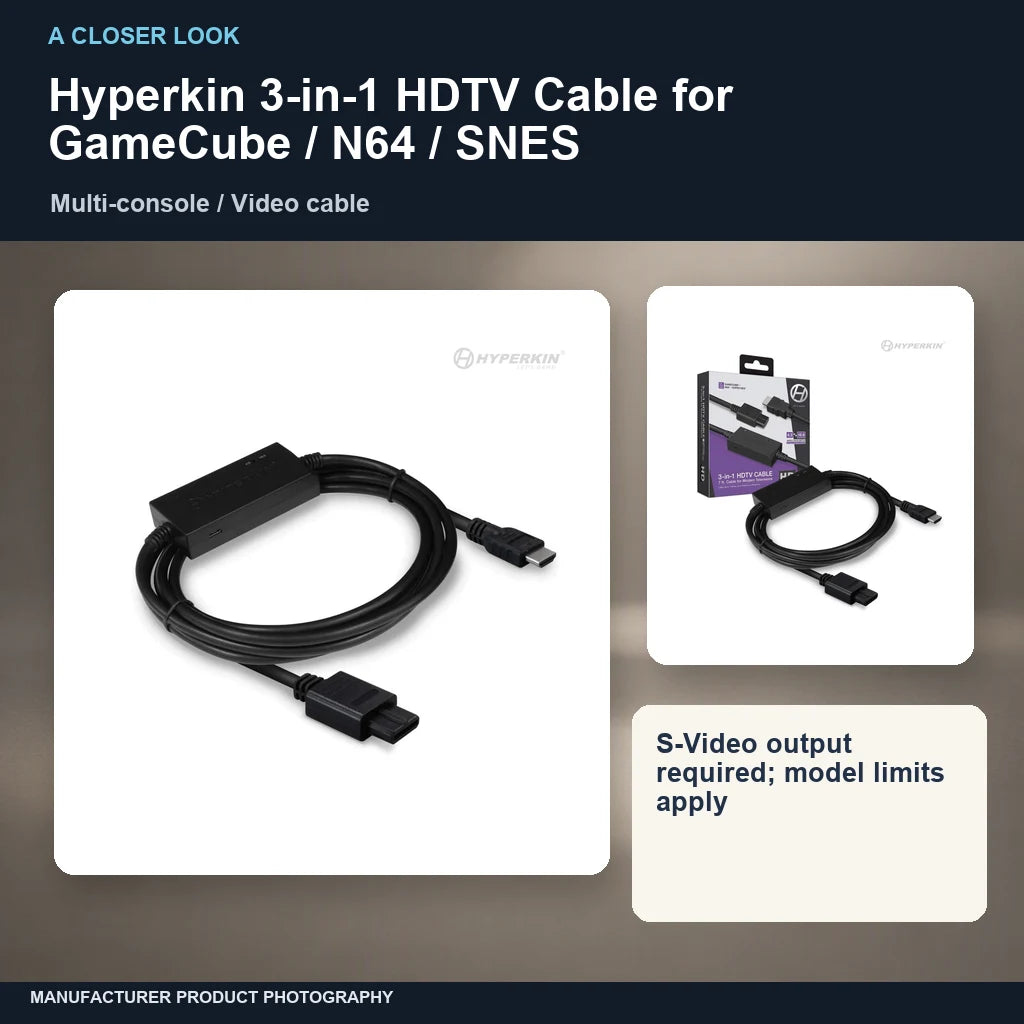 Hyperkin 3-in-1 HDTV Cable for GameCube / N64 / SNES: closer look