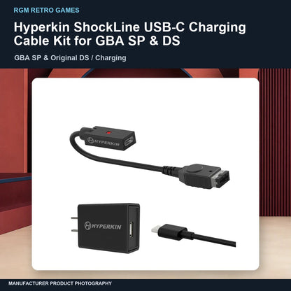 Hyperkin ShockLine USB-C Charging Cable Kit for GBA SP & DS: branded hero