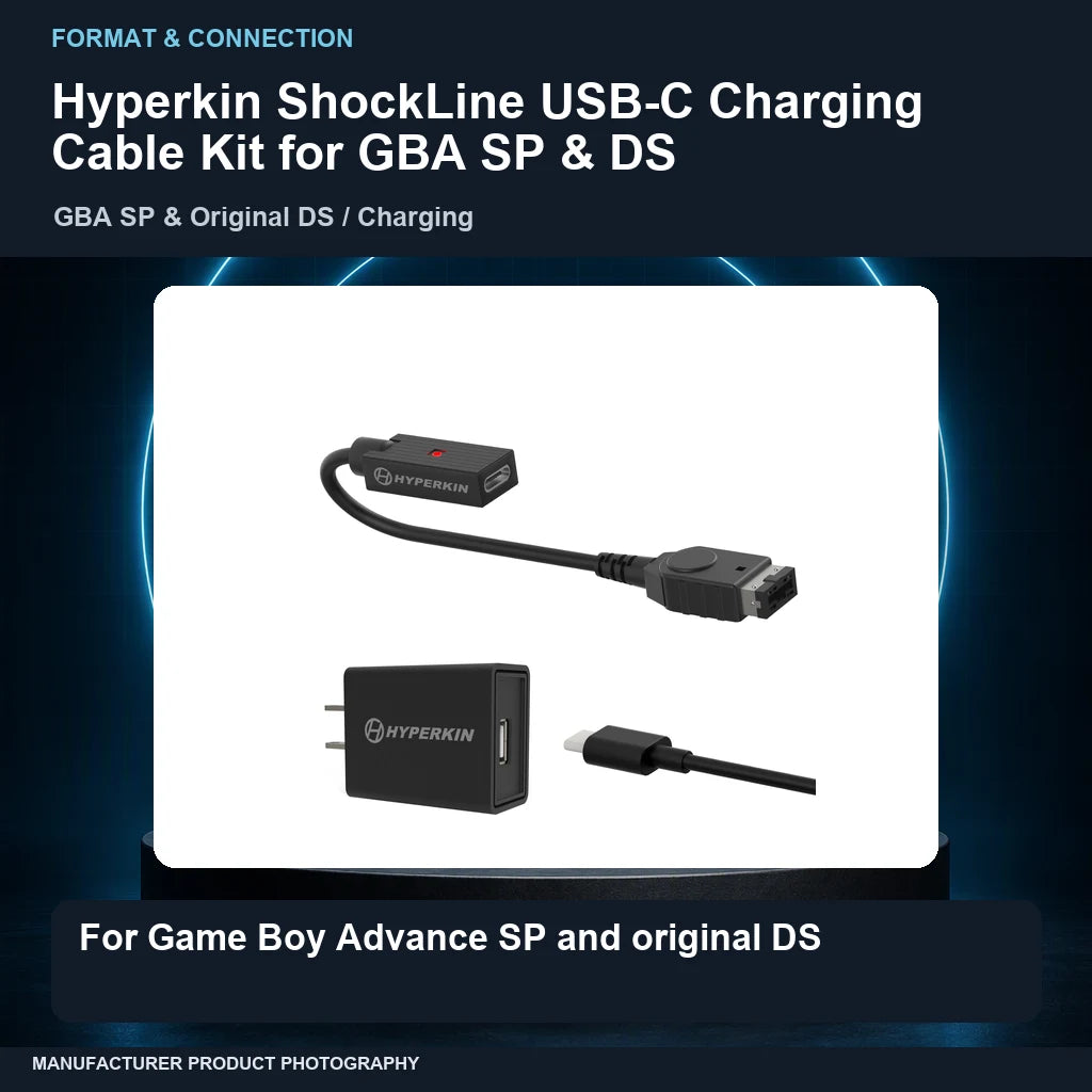 Hyperkin ShockLine USB-C Charging Cable Kit for GBA SP & DS: format focus