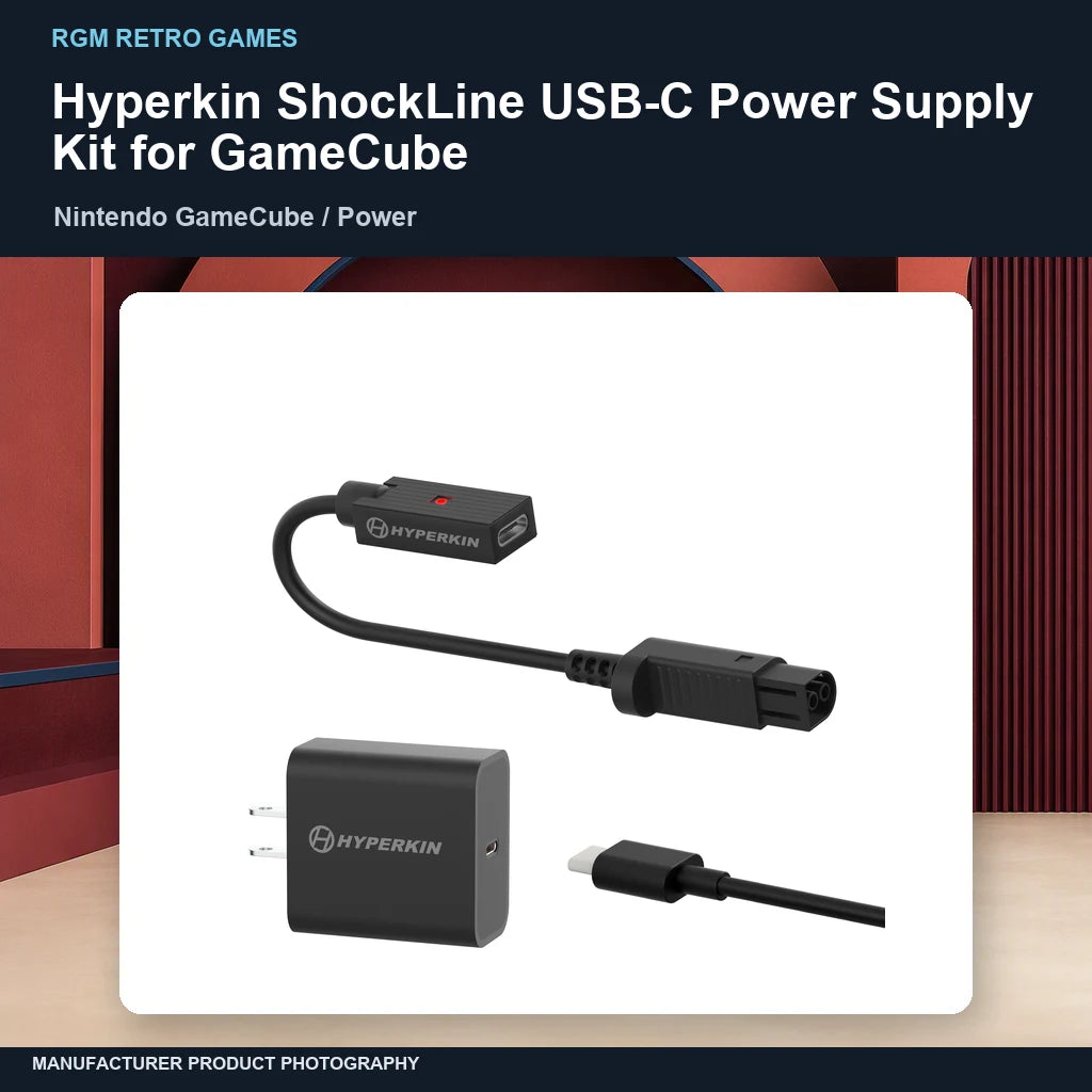 Hyperkin ShockLine USB-C Power Supply Kit for GameCube: branded hero