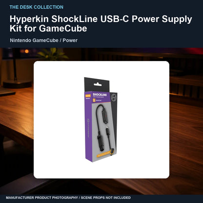 Hyperkin ShockLine USB-C Power Supply Kit for GameCube: walnut desk