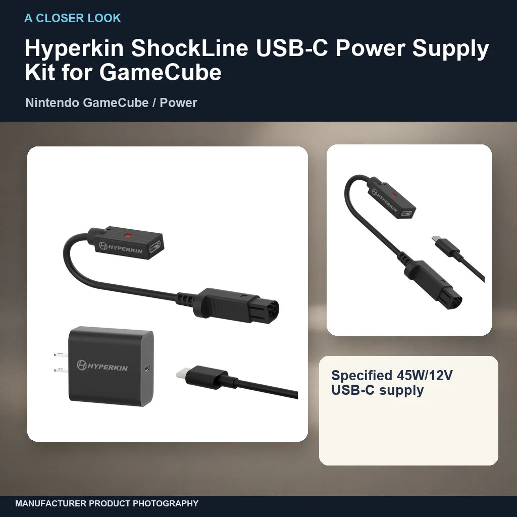 Hyperkin ShockLine USB-C Power Supply Kit for GameCube: closer look