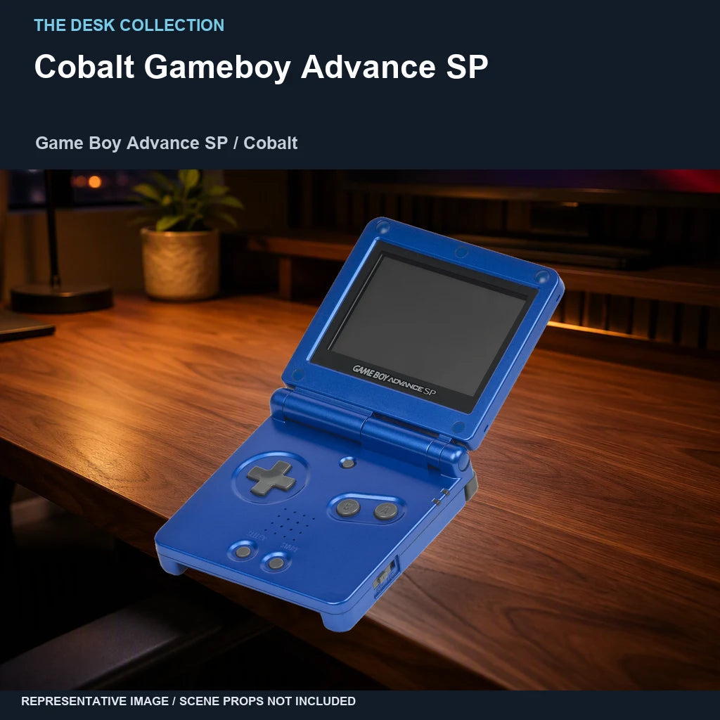 Cobalt Gameboy Advance SP: walnut desk representative image