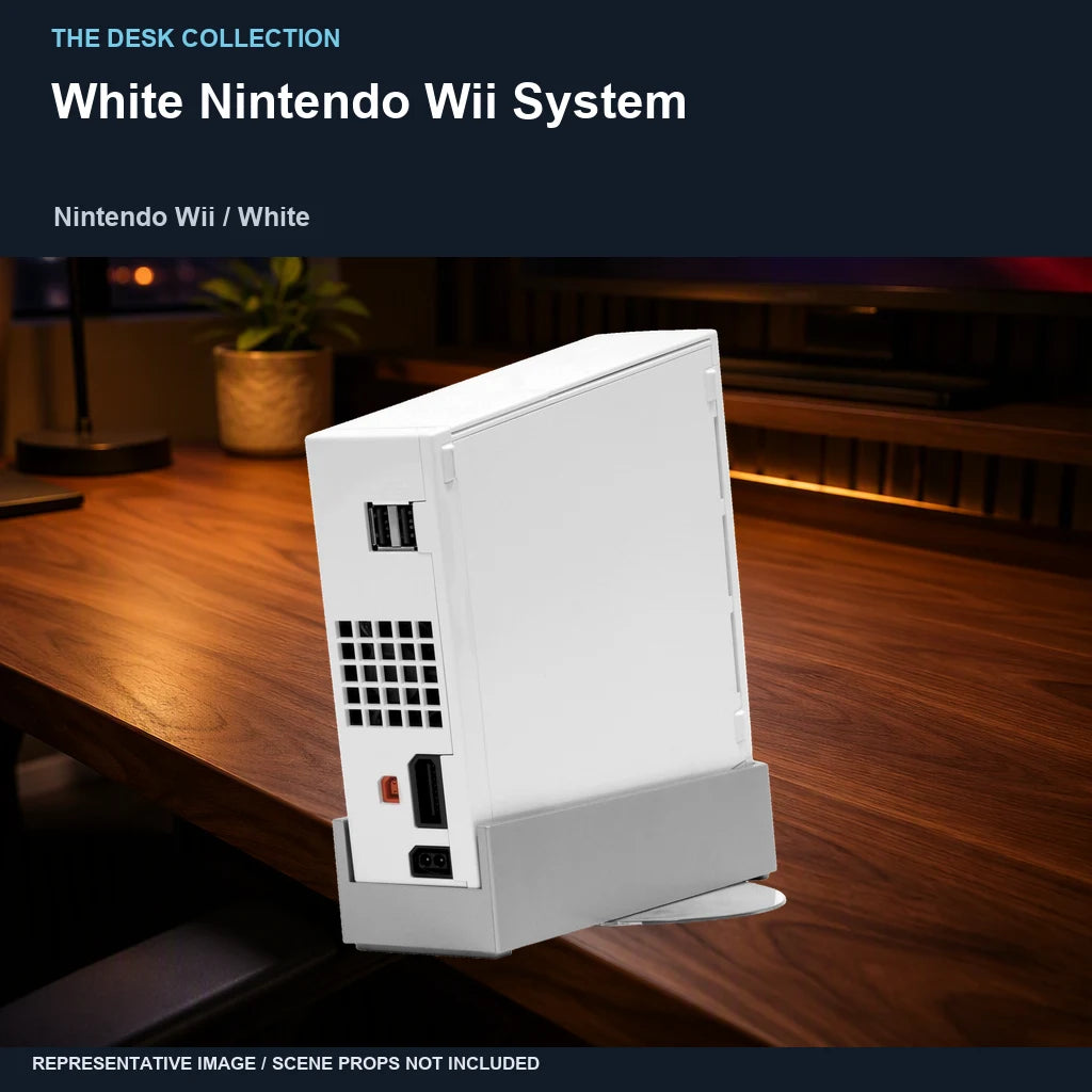 White Nintendo Wii System: walnut desk representative image