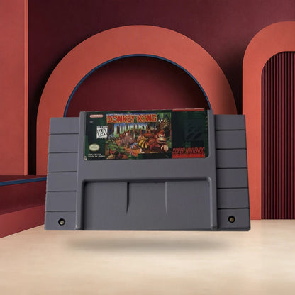 Representative Donkey Kong Country loose usa cartridge in a red architectural studio, not the specific RGM unit