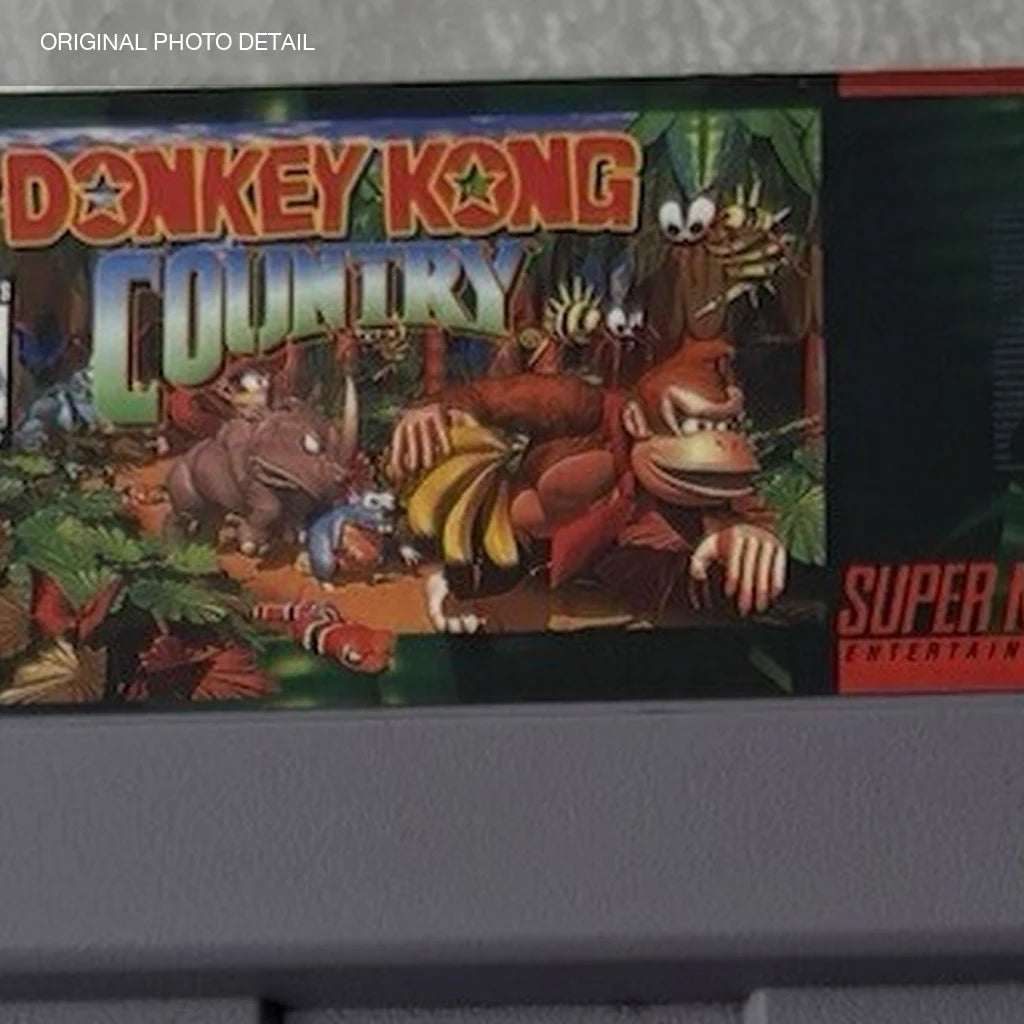 Representative Donkey Kong Country loose usa cartridge in a close original-photo identity detail, not the specific RGM unit