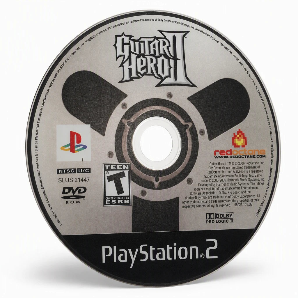 Representative Guitar Hero II one loose black-label North American PlayStation 2 DVD disc on a clean white catalog background, not the specific RGM unit
