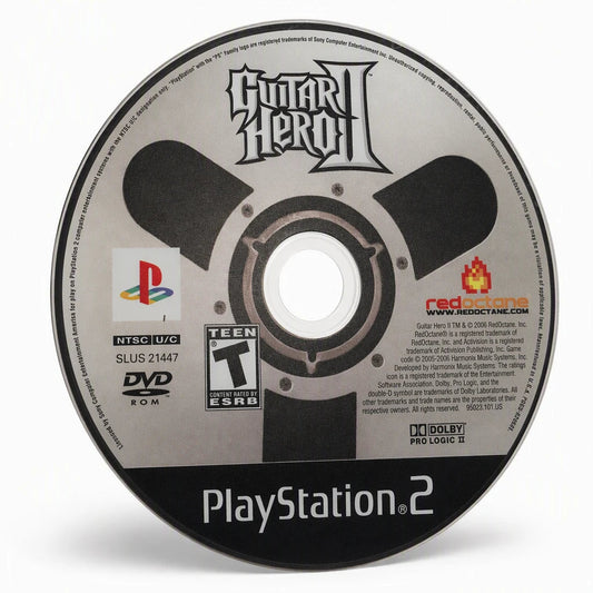 Representative Guitar Hero II one loose black-label North American PlayStation 2 DVD disc on a clean white catalog background, not the specific RGM unit