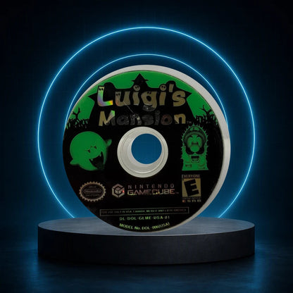 Representative Luigi's Mansion loose usa game disc on a blue halo display stage, not the specific RGM unit