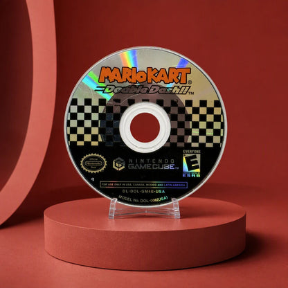 Representative Mario Kart Double Dash Nintendo GameCube game disc in a red architectural studio