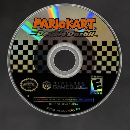 Representative close detail of the Mario Kart Double Dash Nintendo GameCube game disc label