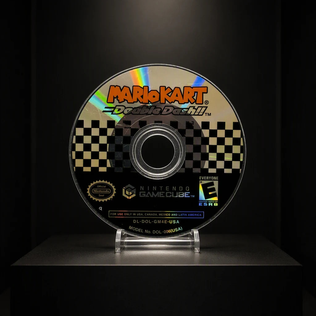 Representative Mario Kart Double Dash Nintendo GameCube game disc in a gallery presentation