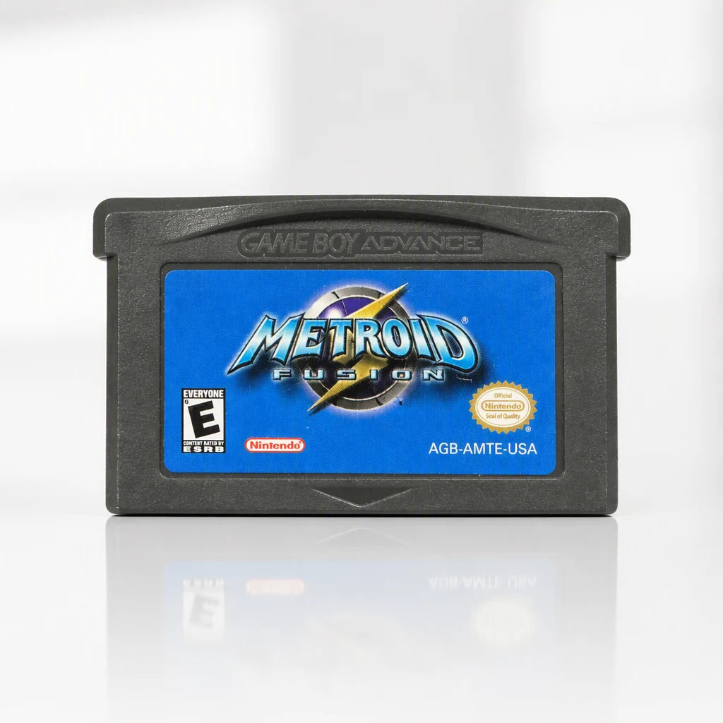 Representative Metroid Fusion for Game Boy Advance in a checker-light studio