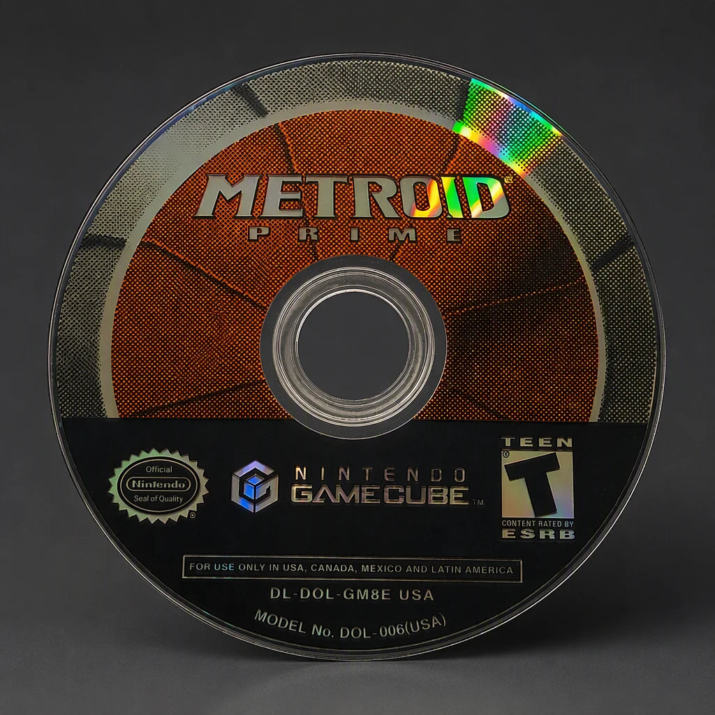 Representative Metroid Prime for GameCube with a close view of the printed label