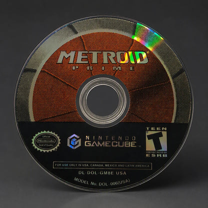 Representative Metroid Prime for GameCube with a close view of the printed label