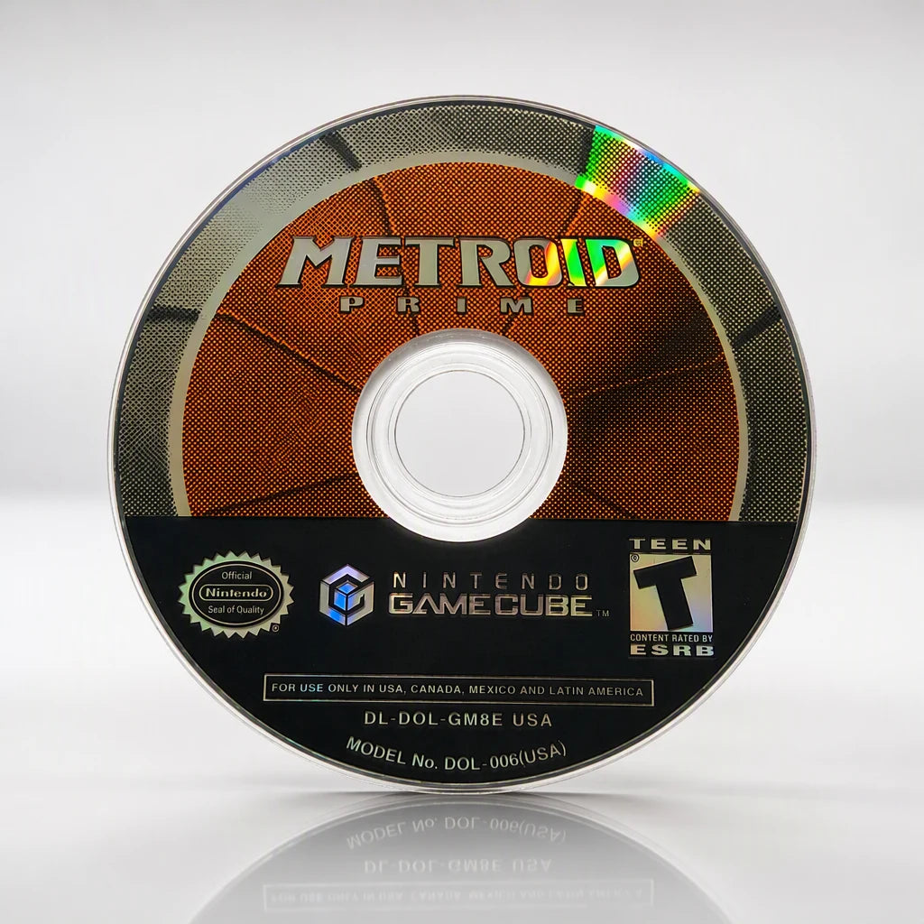 Representative Metroid Prime for GameCube in a checker-light studio