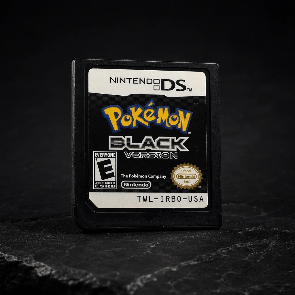Representative Pokémon Black Version for Nintendo DS in a dark collector studio
