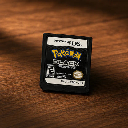 Representative Pokémon Black Version for Nintendo DS on a walnut tabletop
