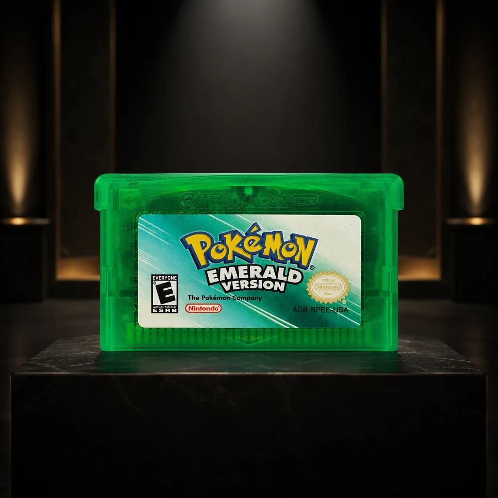 Representative Pokémon Emerald Version for Game Boy Advance in a gallery display