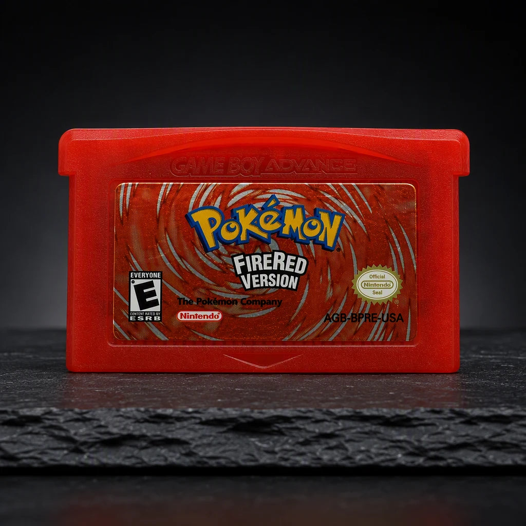 Representative Pokémon FireRed Version for Game Boy Advance in a dark collector studio