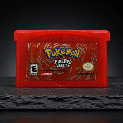 Representative Pokémon FireRed Version for Game Boy Advance in a dark collector studio