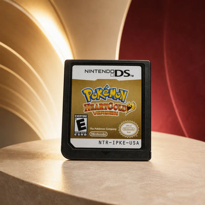 Representative Pokemon HeartGold Version one loose black North American Nintendo DS cartridge in a bold architectural color set, not the specific RGM unit