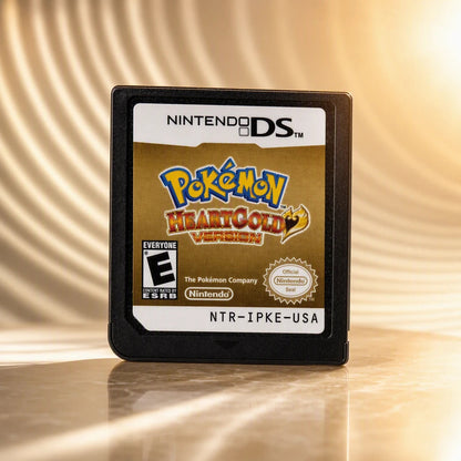 Representative Pokemon HeartGold Version one loose black North American Nintendo DS cartridge under a shaped studio light pattern, not the specific RGM unit