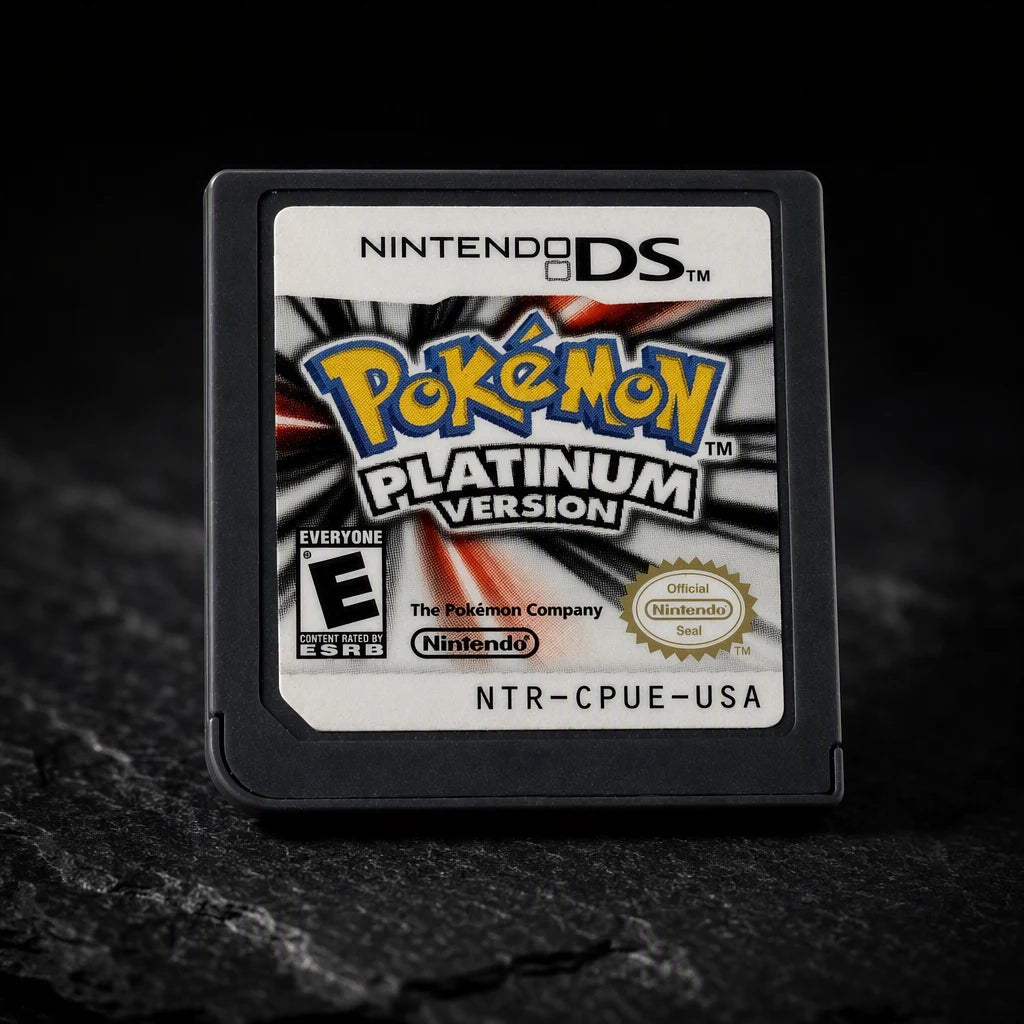 Representative Pokémon Platinum Version for Nintendo DS in a dark collector studio