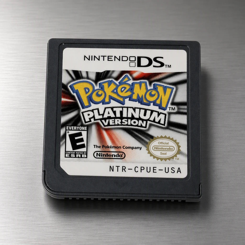 Representative Pokémon Platinum Version for Nintendo DS on a metal display plinth