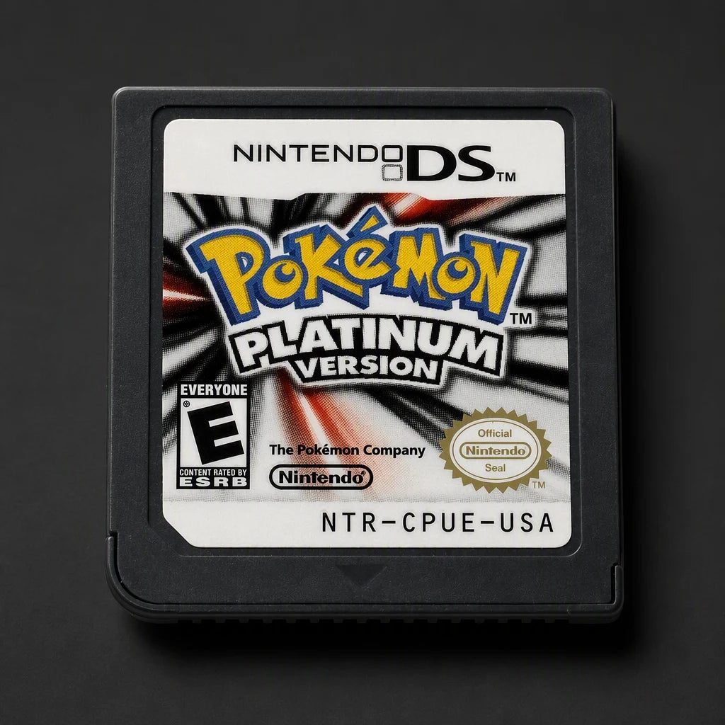 Representative Pokémon Platinum Version for Nintendo DS with a close view of the printed label
