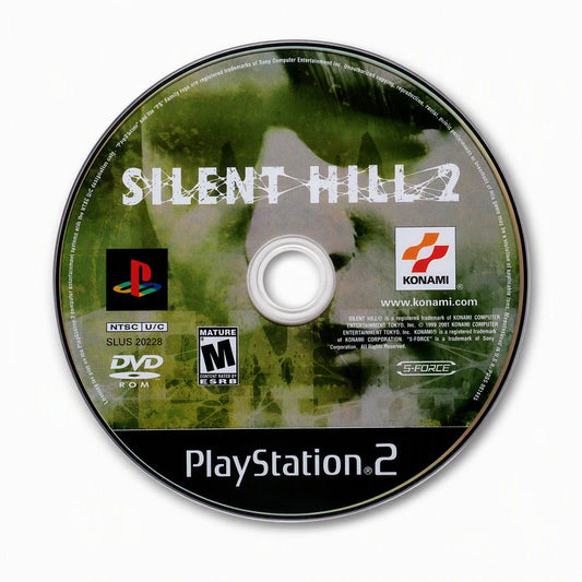 Representative Silent Hill 2 one loose black-label North American PlayStation 2 DVD disc on a clean white catalog background, not the specific RGM unit