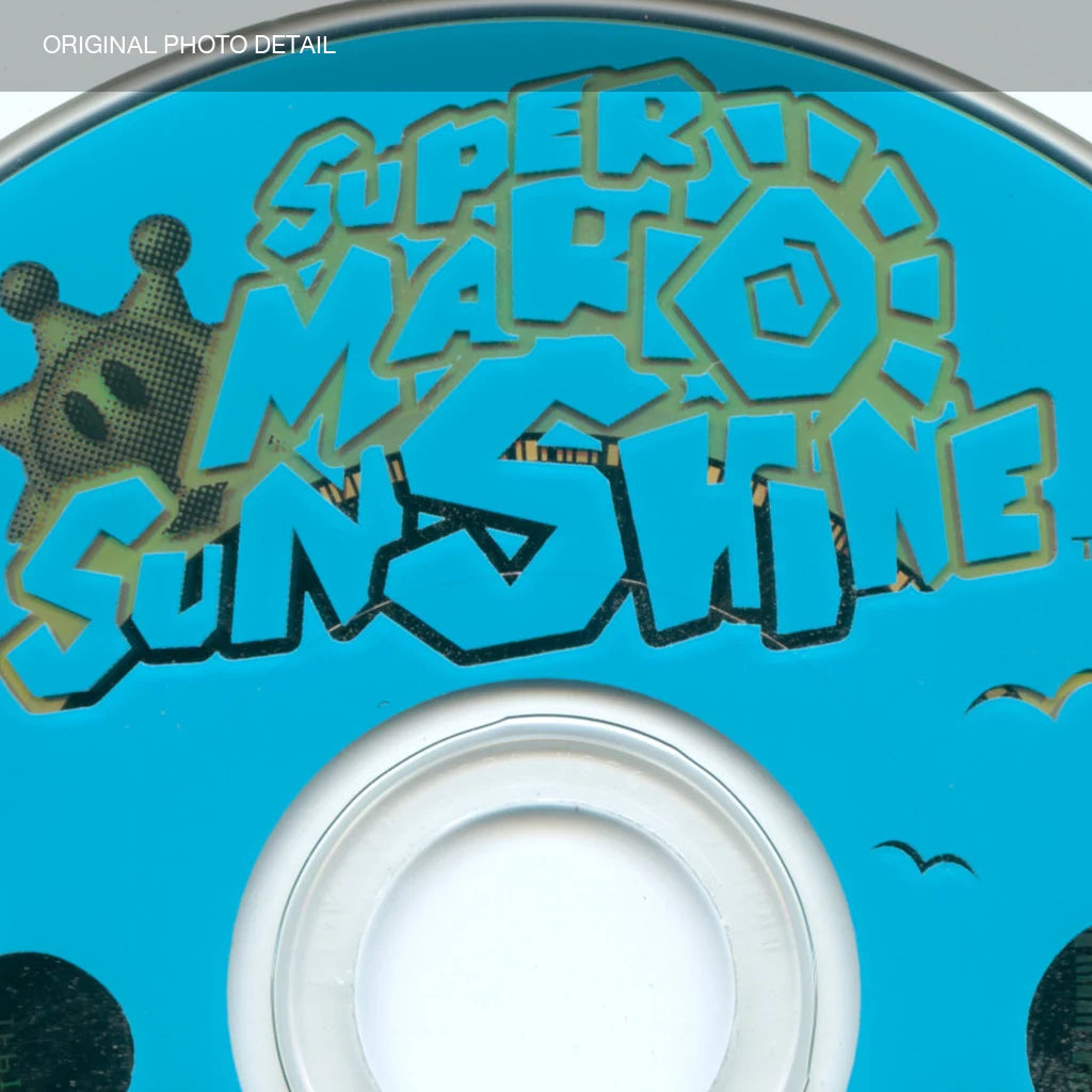 Representative Super Mario Sunshine loose usa game disc in a close original-photo identity detail, not the specific RGM unit