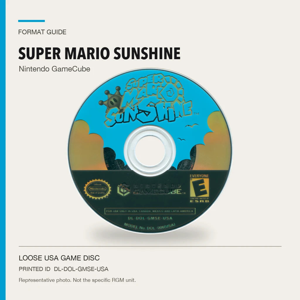 Representative Super Mario Sunshine loose usa game disc in a factual format guide, not the specific RGM unit