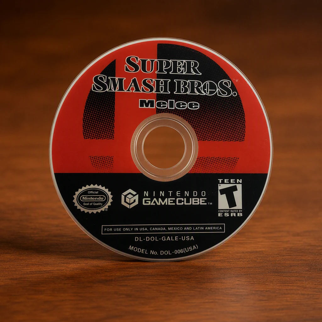 Representative Super Smash Bros. Melee for GameCube on a walnut tabletop