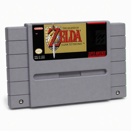 Representative The Legend of Zelda: A Link to the Past one loose gray North American SNES cartridge on a clean white catalog background, not the specific RGM unit