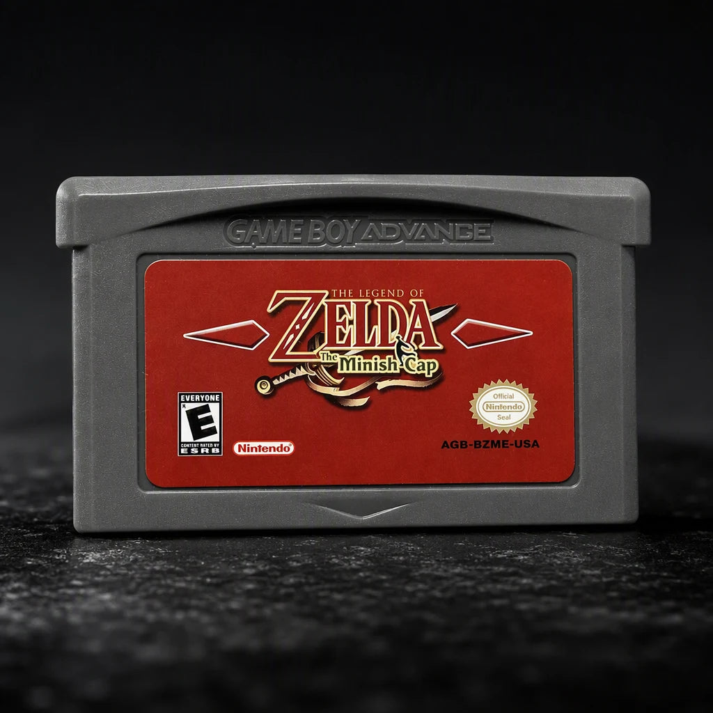 Representative The Legend of Zelda: The Minish Cap for Game Boy Advance in a dark collector studio