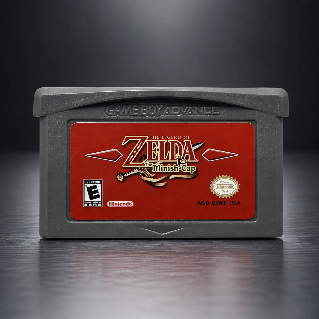 Representative The Legend of Zelda: The Minish Cap for Game Boy Advance on a metal display plinth