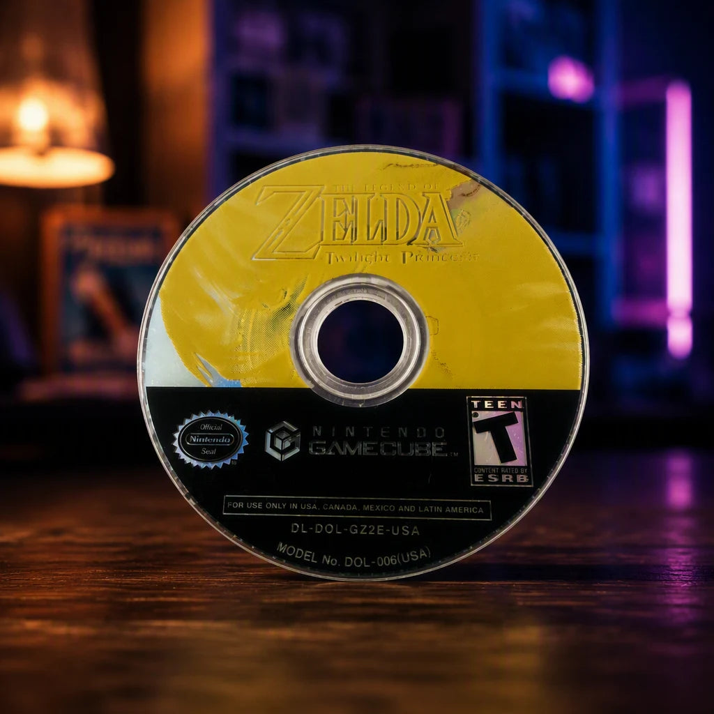Representative The Legend of Zelda: Twilight Princess for GameCube in a softly lit retro room