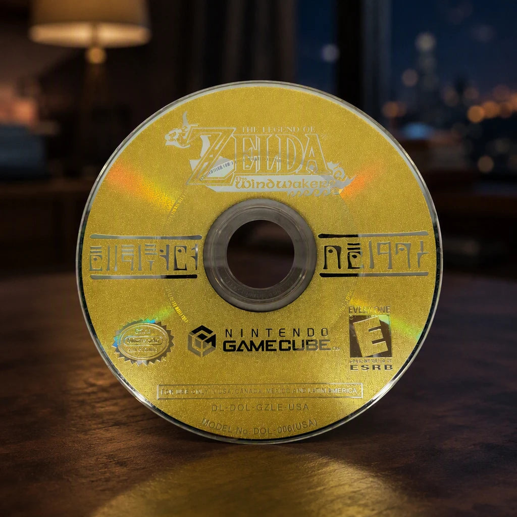 Representative The Legend of Zelda: The Wind Waker for GameCube in a softly lit retro room