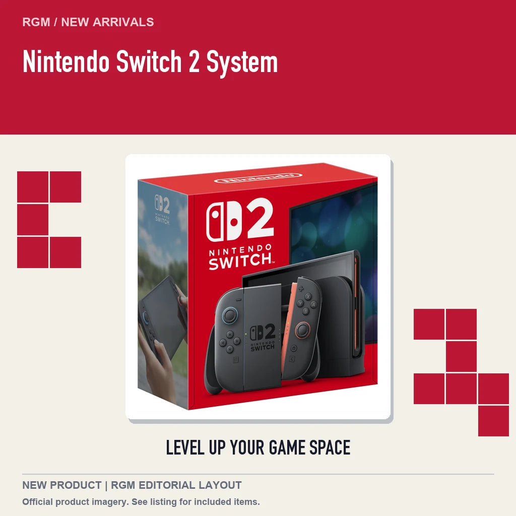 Nintendo Switch 2 System, retro pixel product showcase.
