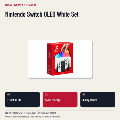 Nintendo Switch OLED White Set, three feature highlights.