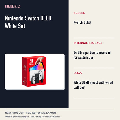 Nintendo Switch OLED White Set, specifications and product image.