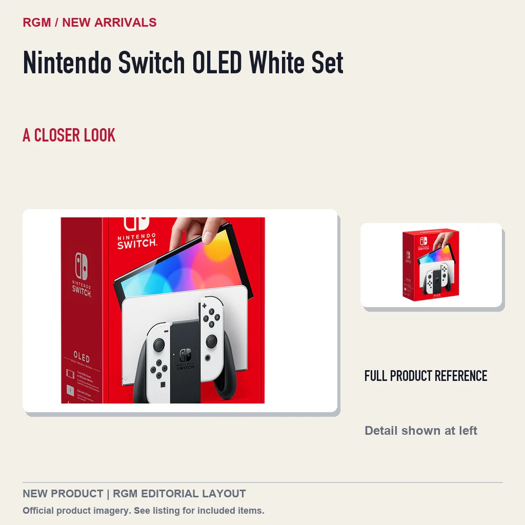 Nintendo Switch OLED White Set, full product reference with detail crop.