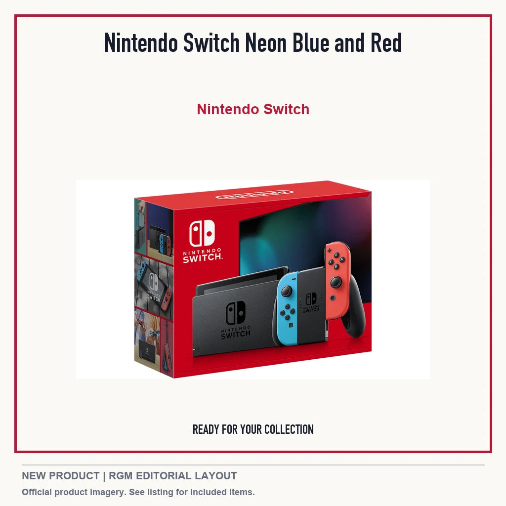 Nintendo Switch Neon Blue and Red, minimal product presentation.