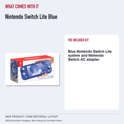 Nintendo Switch Lite Blue, included contents guide.