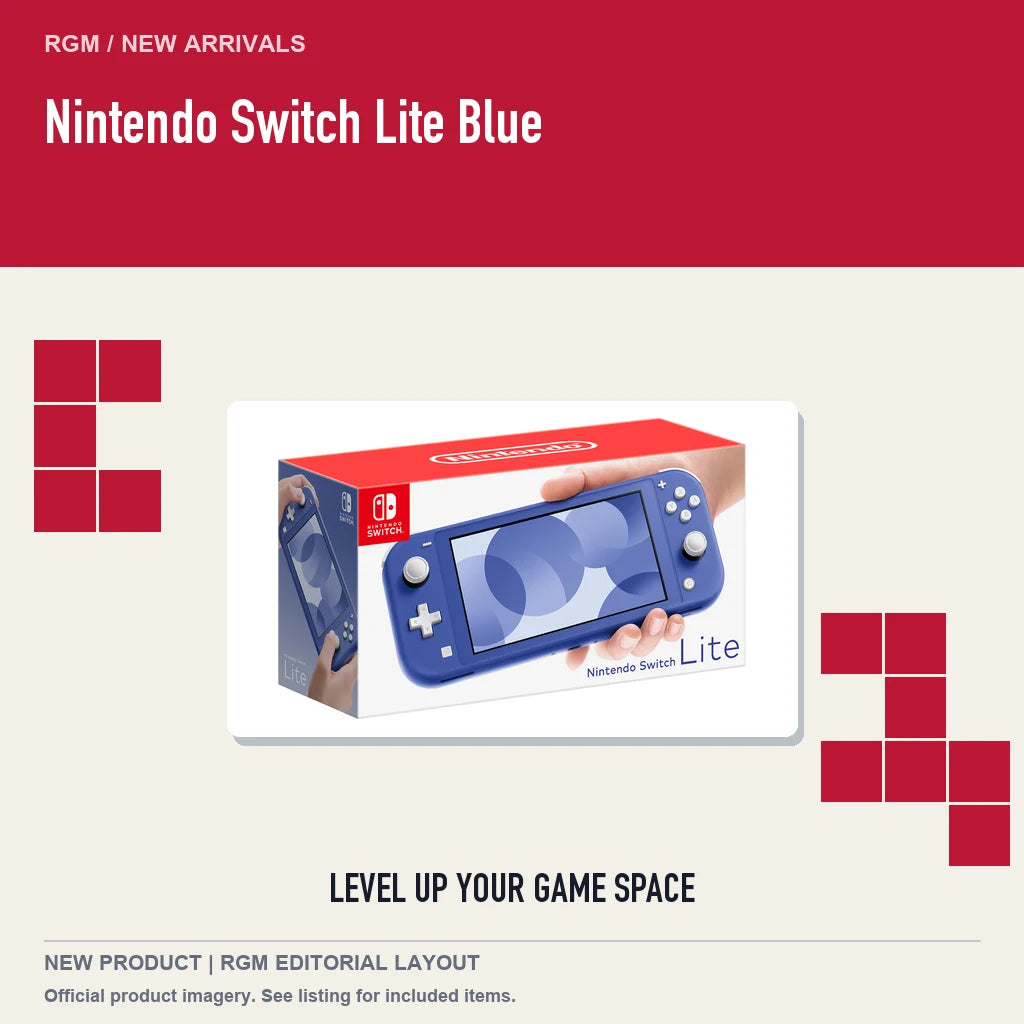 Nintendo Switch Lite Blue, retro pixel product showcase.