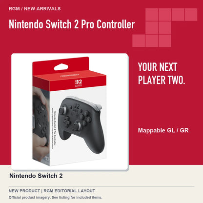 Nintendo Switch 2 Pro Controller, red editorial product layout.