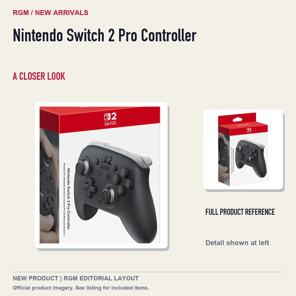 Nintendo Switch 2 Pro Controller, full product reference with detail crop.