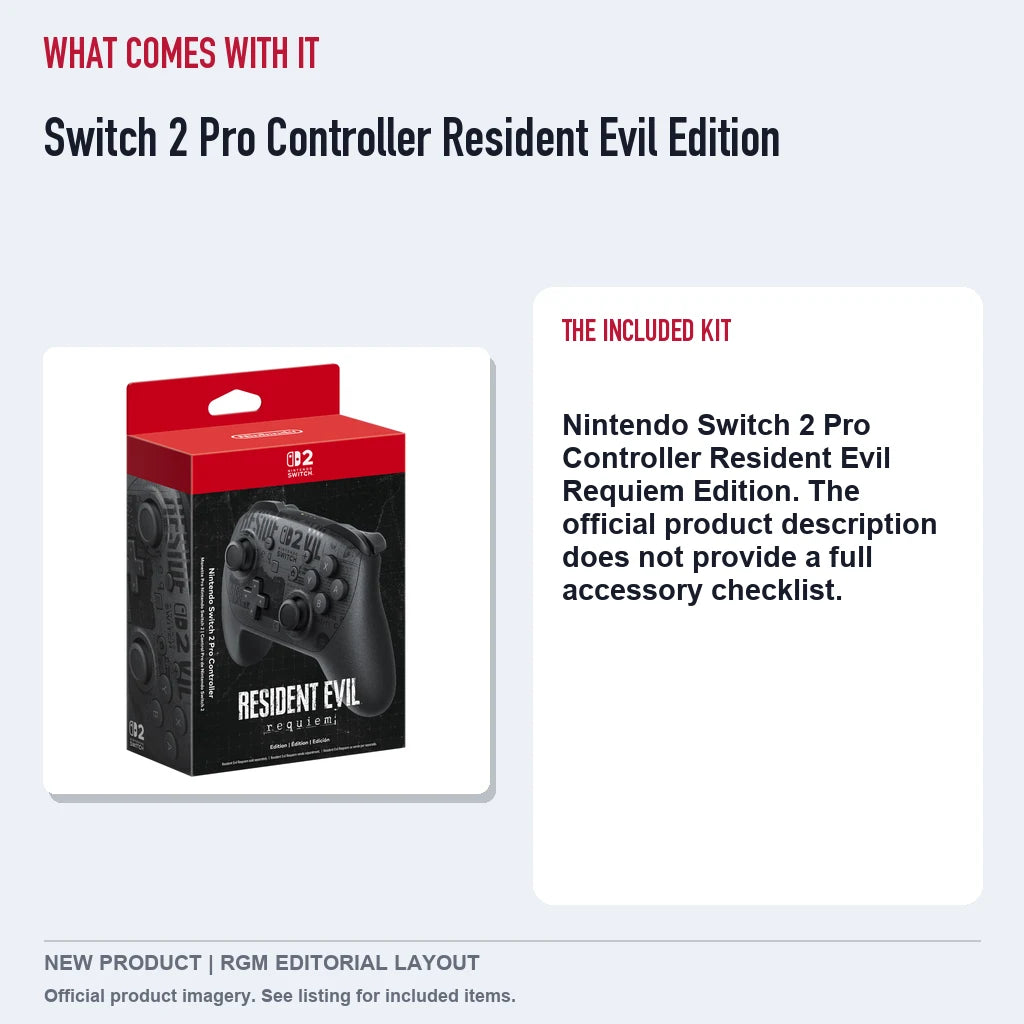 Switch 2 Pro Controller Resident Evil Edition, included contents guide.