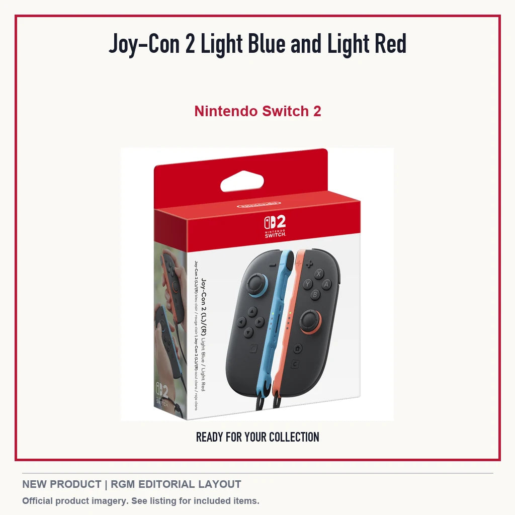 Joy-Con 2 Light Blue and Light Red, minimal product presentation.